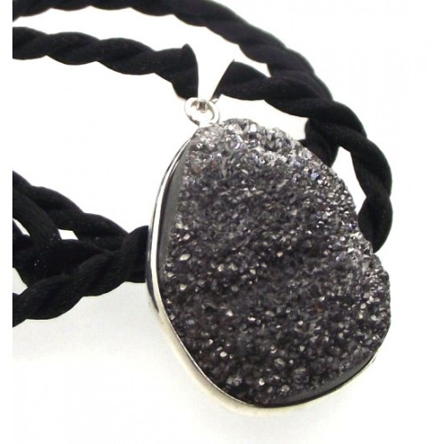 Silver Sparkling Druzy Quartz Pendant Design 01